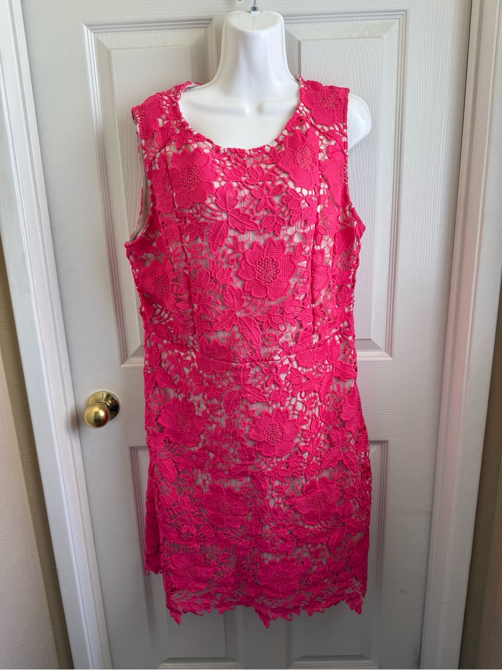 New York & Company Bright Hot Pink Floral Lace Mini Dress